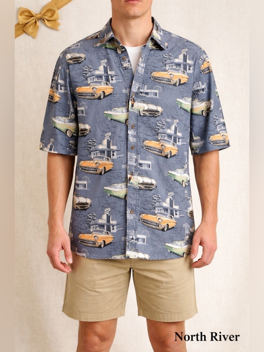 North River Outfitters Route 66 Classic Car Button Shirt. Medium
